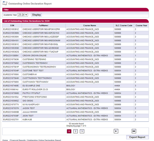 Outstanding online declaration report