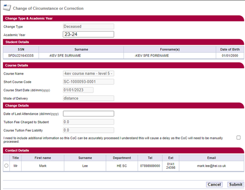 Create a deceased CoC