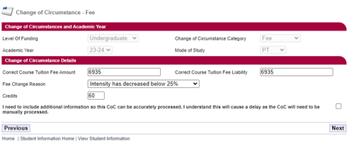 Part-time fee change CoC